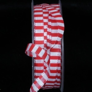 Classic Fire Engine Red and White Striped Capri Decorative Wired Craft Ribbon 3/8 x 110 Yards - All