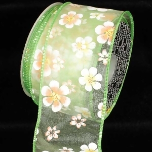 Sheer Lime Green Gerbera Daisy Print Wired Craft Ribbon 2.5 x 40 Yards - All