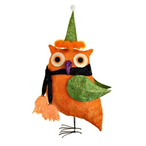 24 Lighted Sparkling Tinsel and Sisal Orange Owl Halloween Decoration - All
