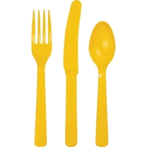 Club Pack of 432 School Bus Yellow Heavy-Duty Plastic Forks Spoons and Knifes - All