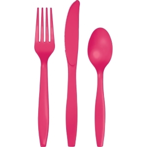 Club Pack of 432 Magenta Pink Heavy-Duty Plastic Forks Spoons and Knifes - All