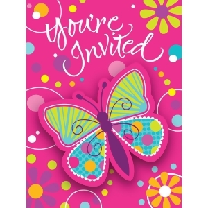 Club Pack of 48 Pink Butterfly Sparkle Fun Party Paper Invitations 8 - All
