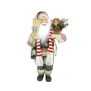 18 Standing Santa Claus in Knit Sweater Christmas Figure with Skis and Lantern - All
