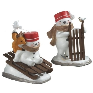 8.5 Decorative Snowman with Wooden Sled Christmas Table Top Figure - All