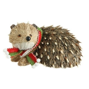 8.5 Snowy Time Natural Grass Brown Hedgehog Christmas Table Top Piece - All