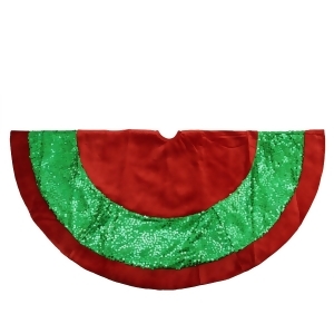 48 Green Holographic Sequined Christmas Tree Skirt with Red Velveteen Trim - All