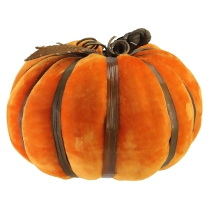 8.5 Small Orange Autumn Velour Style Pumpkin with Bamboo Ribs Halloween Table Top Decoration - All