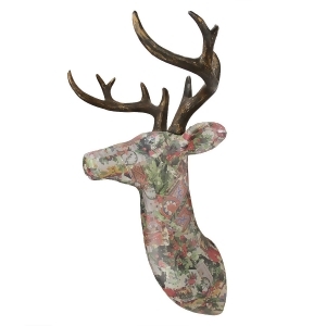23.5 Victorian Holly Berry Decoupage Stag Deer Reindeer Wall Hanging - All