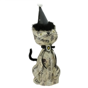 18 Newspaper Decoupage Halloween Kitty Cat Wearing Black Party Hat Table Top Decoration - All