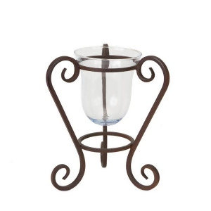 10 Distressed Style Brushed Brown Hurricane Pillar Candle Holder with Scrolled Base - All