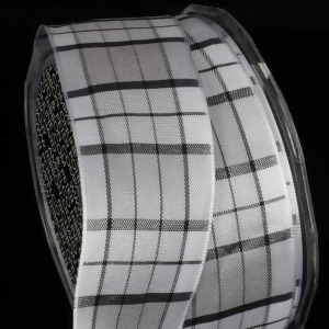 White and Grey French Check Pattern Wired Craft Ribbon 1.5 x 27 Yards - All