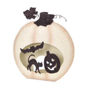 14.75 White and Black Jack-O-Lantern Bat and Cat design Design Pumpkin Pillar Candle Holder - All