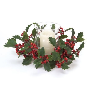 13 Bright Red Holly Berries Hurricane Glass Christmas Candle Holder - All
