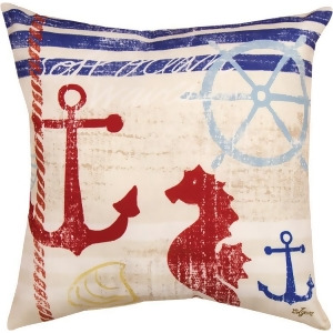 18 Blue Red and Tan Nautical Breeze Seahorse Printed Indoor/ Outdoor Decorative Pillow - All