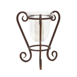 12.5 Antiqued Brown Metal and Glass Scrolled Base Hurricane Pillar Candle Holder - All