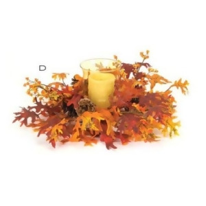14 Bright Red Orange Maple Leaves with Flowers Berries and Pine Cones Hurricane Glass Candle Holder - All
