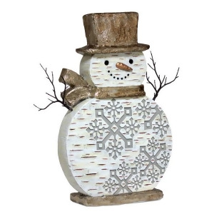 20.5 Festive Birch Bark Snowman Adorned with Snowflakes Christmas Decoration Figure - All