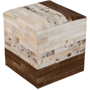 18 Cream White and Chocolate Brown Earth Minerals Leather Square Pouf Ottoman - All