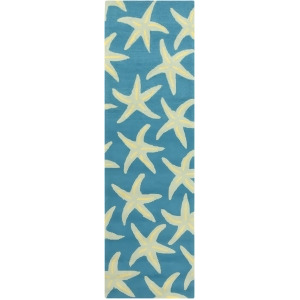 2.5' x 8' Starfish Delight Light Green and Teal Hand Hooked Outdoor Patio Area Throw Rug Runner - All