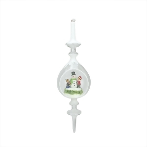 12.5 Winter Scene with Children Building Snowman Inside of Glass Christmas Pendant Finial Ornament - All