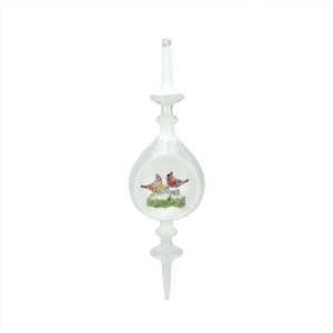 12.5 Winter Scene with Red Cardinal Birds Inside of Glass Christmas Pendant Finial Ornament - All
