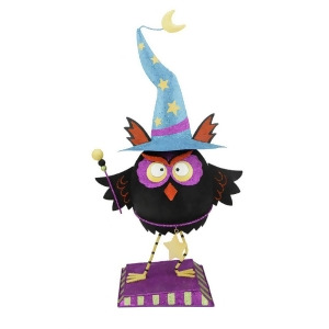 15.5 Glittered Black and Blue Wizardly Owl Halloween Table Top Decoration - All