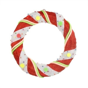 18 Pre-Lit Red and White Candy Cane Stripe Sisal Artificial Christmas Wreath Clear Lights - All