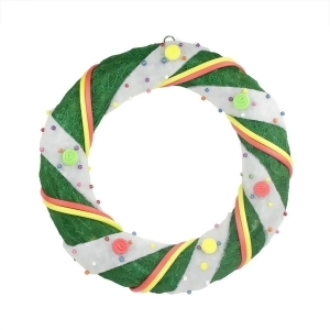 18 Pre-Lit Green and White Candy Striped Sisal Artificial Christmas Wreath Clear Lights - All