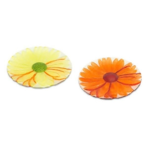 Set of 4 Yellow and Orange Daisy Dinner Plates Glass 13.5 - All