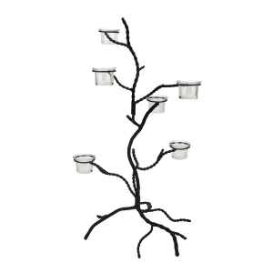24.5 Black Halloween Twig Tree Glass Votive or Tea Light Candle Holder - All