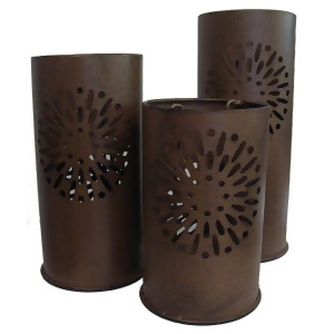 Set of 3 Distressed Floral Metal Tea Light Candle Lantern Holders 8 12 - All