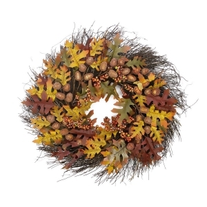 25 Glittered Acorn and Hawthorne Leaf Artificial Thanksgiving Wreath Unlit - All