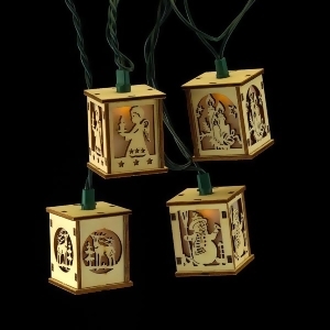 Set of 10 Wooden Cut-Out Lanterns Novelty Christmas Lights Green Wire - All