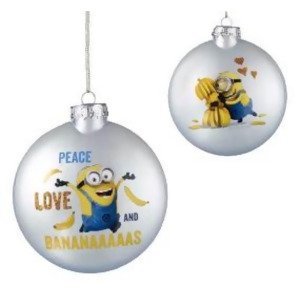 3 Pearl White Glass Despicable Me Peace Love And Bananaaaaas Disc Christmas Ornament - All