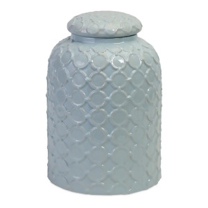 16 Raised Textural Geometric Patterned Pale Blue Ceramic Lidded Jar - All