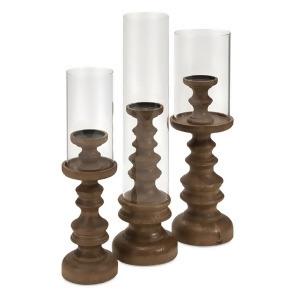 Set of 3 Barnabas Wooden Pillar Candle Holders with Glass Hurricanes 25.25 - All