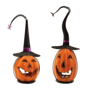 Set of 2 Scary Orange Crackle Finish Halloween Jack-O-Lantern Pumpkin Votive Candle Holders 15 - All