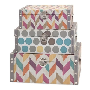 Set of 3 Colorful Polka Dot and Chevron Stripe Fabric Covered Storage Trunks 18.25 - All