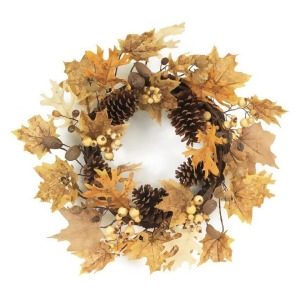 24 Artificial Autumnal Foliage Leaf Pine Cone Nut and Berry Fall Harvest Wreath Unlit - All