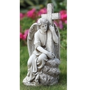 13 Joseph's Studio Inspirational Seated Male Angel with Cross Religious Garden Statue - All