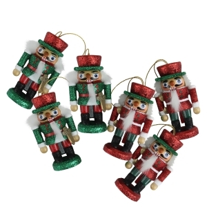 Pack of 6 Hollywood Red and Green Glittered Wooden Nutcracker Card Holder Christmas Ornaments 3 - All