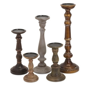 Set of 5 Contemporary Rizzi Staggering Mango Wood and Iron Pillar Candle Holder Sticks 18 - All