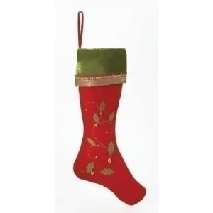 Pack of 4 Elegant Red Christmas Stockings with Green Cuffs and Holly Leaves 26 - All