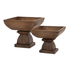 Set of 2 Juliette Rustic Mango Wood Decorative Square Bowls on Pedestal Bases 11.5 - All