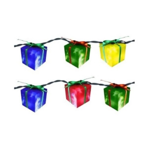 Set of 10 Brightly Colored Gift Box Novelty Christmas Lights White Wire - All