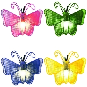 Set of 10 Pink Green Blue and Yellow Butterfly Novelty Christmas Lights White Wire - All