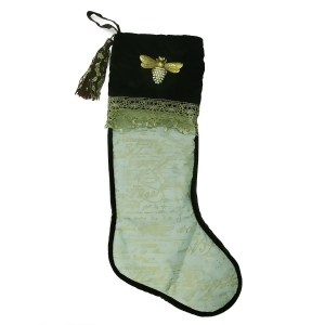 27 Elegant Chocolate Brown Aqua and Gold French Writing with Bee Decorative Christmas Stocking - All