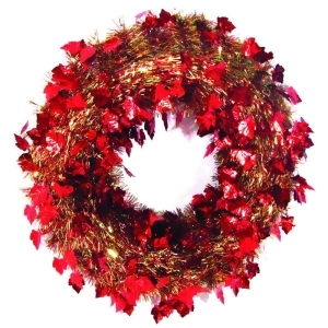 20 Festive Thanksgiving Fall Harvest Red and Gold Leaf Artificial Tinsel Wreath Unlit - All