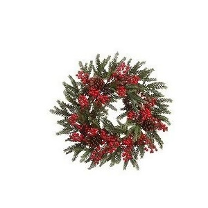 22 Red Berry and Pine Cone Artificial Christmas Wreath Unlit - All