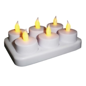 Pack of 6 White Rechargeable Flameless Tea Light Candles with Recharging Station - All